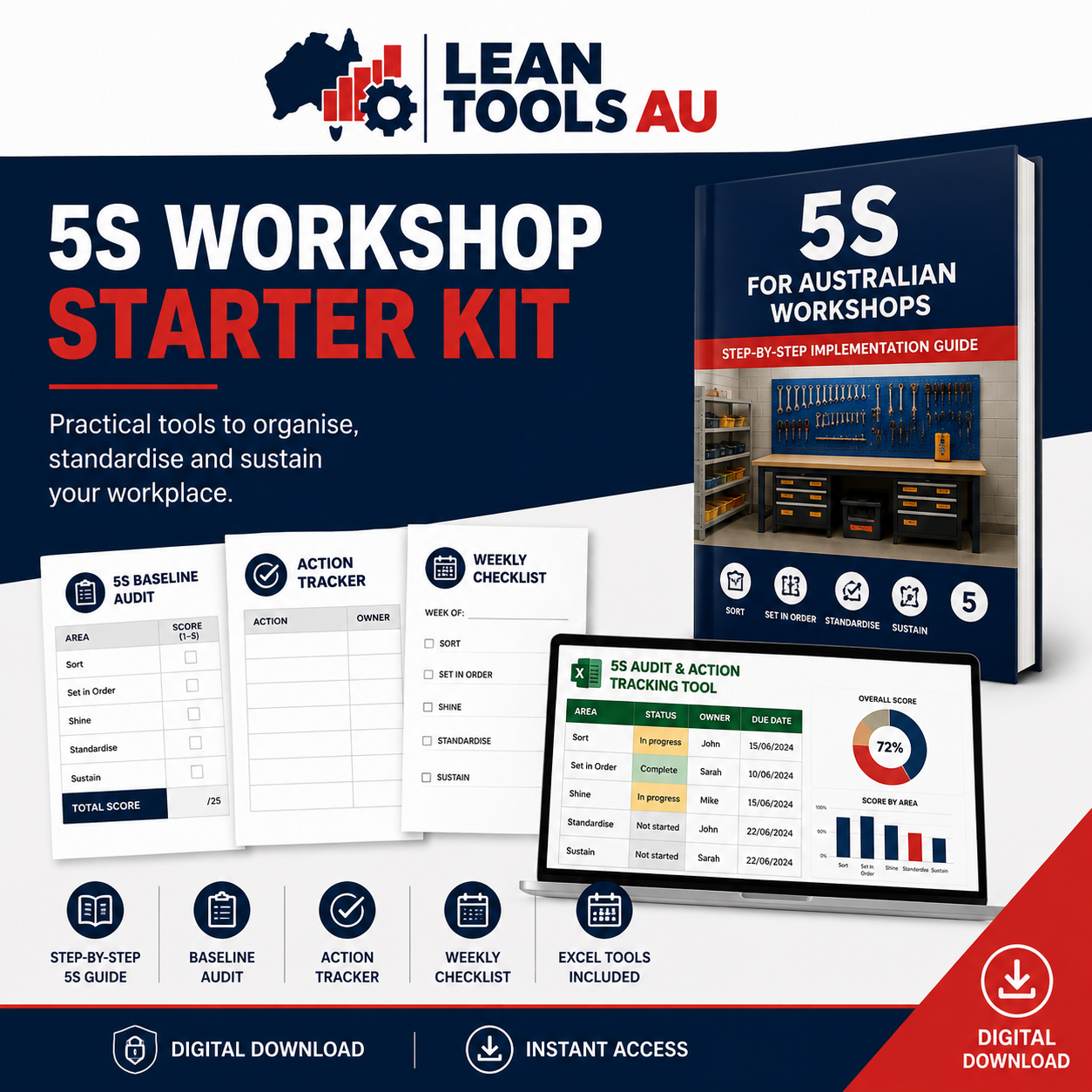 5S Workshop Starter Kit — Practical 5S Guide, Baseline Audit, Action Tracker, Weekly Checklist and Excel workbook
